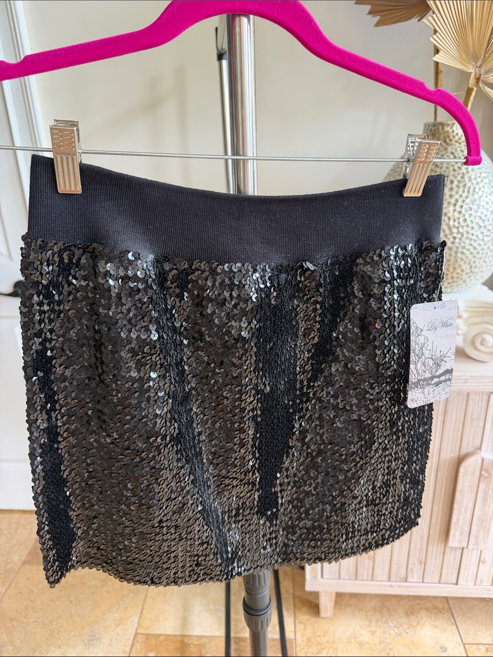 Lily White Black Sequin Mini Skirt